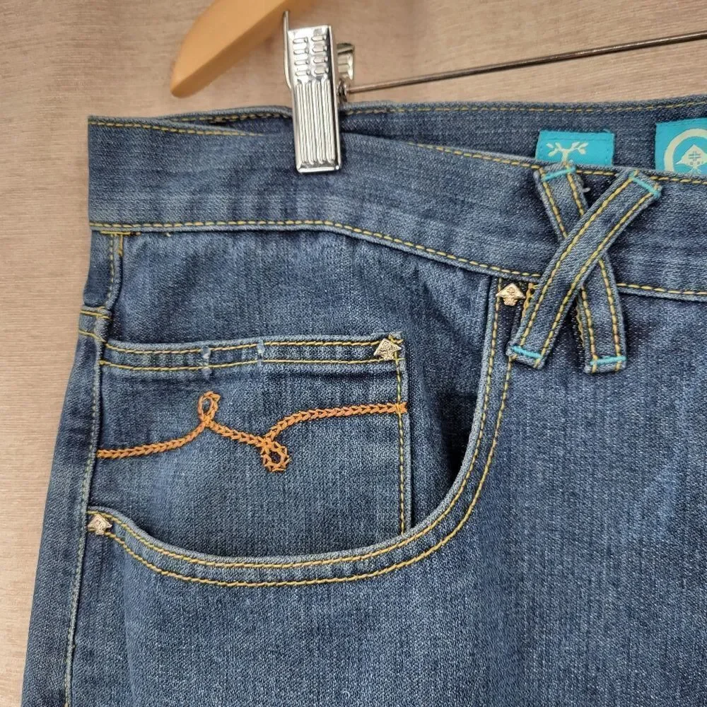 LRG Colorful Embroidered Wide Leg Baggy Denim Jeans